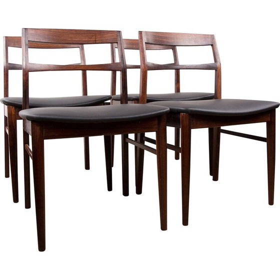 Image 1 of Set of 4 vintage rosewood and skaï chairs by Henning Kjaernulf for Vejle Stole, Denmark 1960