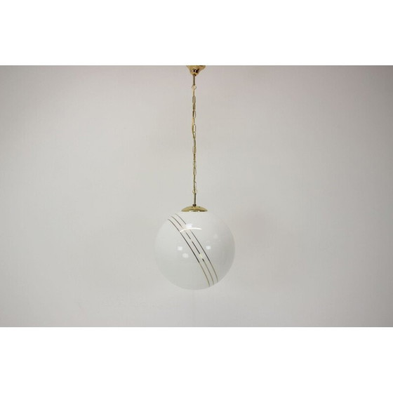 Image 1 of Vintage glass and brass pendant lamp by Kamenický Šenov, Czech Republic 1970