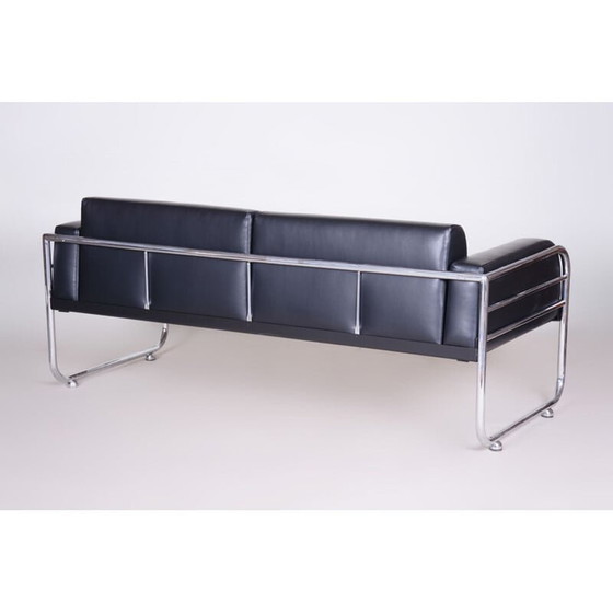 Image 1 of Vintage black leather sofa by Vichr a Spol, 1930s
