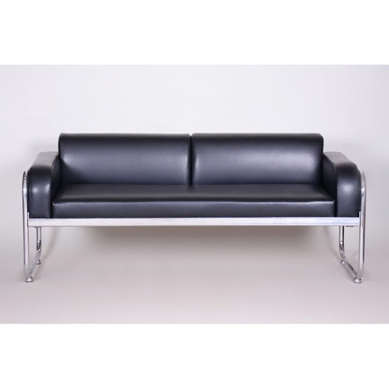 Image 1 of Vintage black leather sofa by Vichr a Spol, 1930s