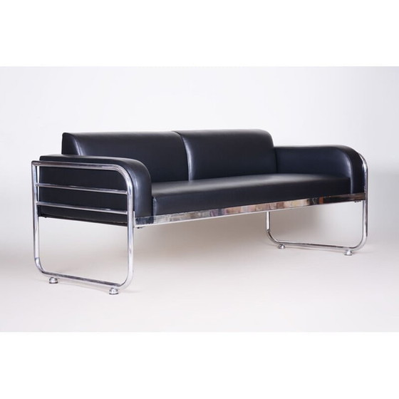 Image 1 of Vintage black leather sofa by Vichr a Spol, 1930s