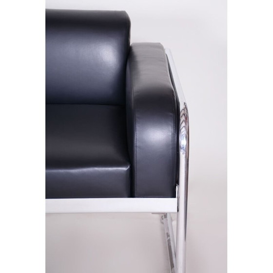 Image 1 of Vintage black leather sofa by Vichr a Spol, 1930s