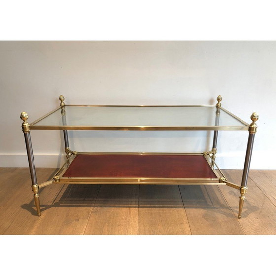 Image 1 of Vintage brass coffee table with red leather top by Jansen