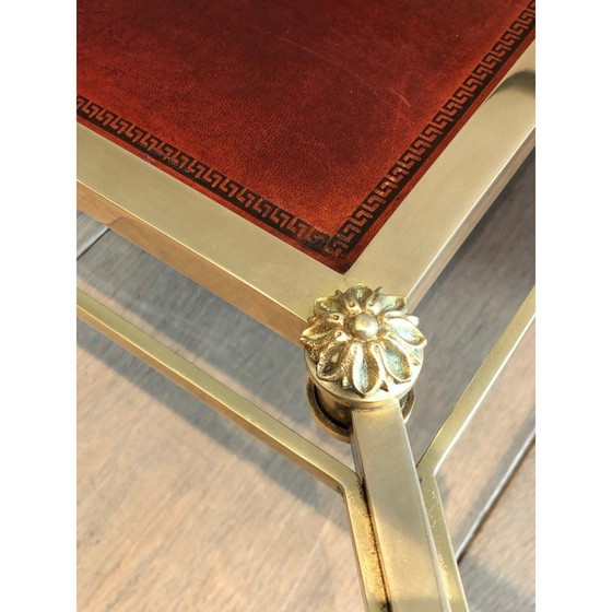Image 1 of Vintage brass coffee table with red leather top by Jansen