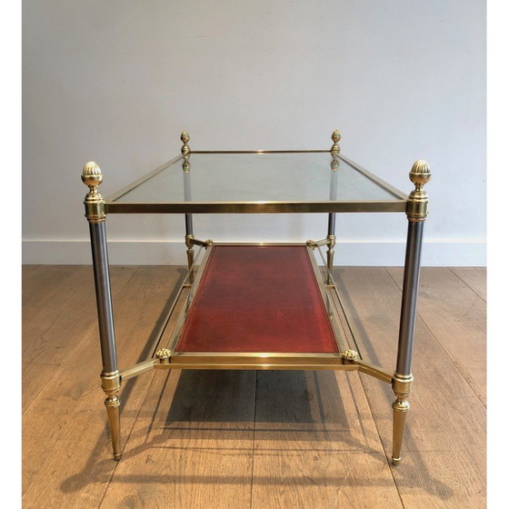 Image 1 of Vintage brass coffee table with red leather top by Jansen