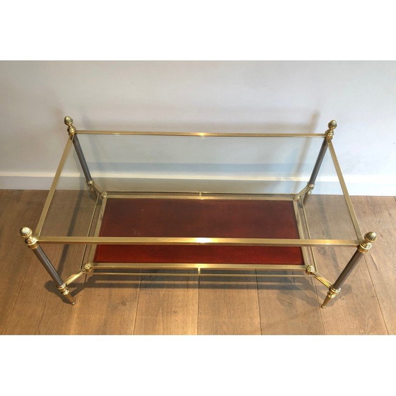 Image 1 of Vintage brass coffee table with red leather top by Jansen