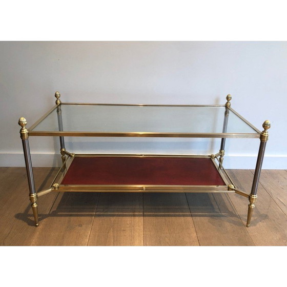 Image 1 of Vintage brass coffee table with red leather top by Jansen