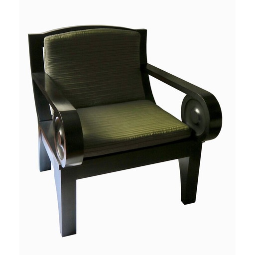 Vintage Sculptural Black Wooden Lounge Armchair 1980