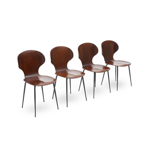 Image 1 of Set of 4 vintage "Lulli" chairs in metal and plywood by Carlo Ratti for Industria Legni Curvati, 1950