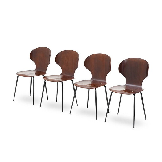 Image 1 of Set of 4 vintage "Lulli" chairs in metal and plywood by Carlo Ratti for Industria Legni Curvati, 1950