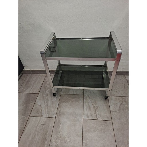 Mid century Italian steel and smoked glass serving trolley, 1970s