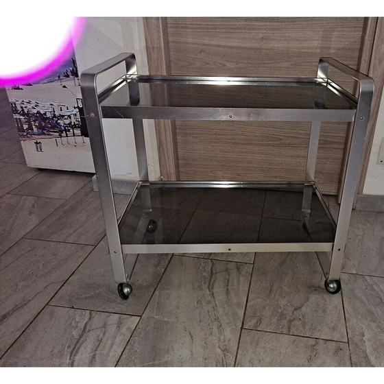 Image 1 of Mid century Italian steel and smoked glass serving trolley, 1970s