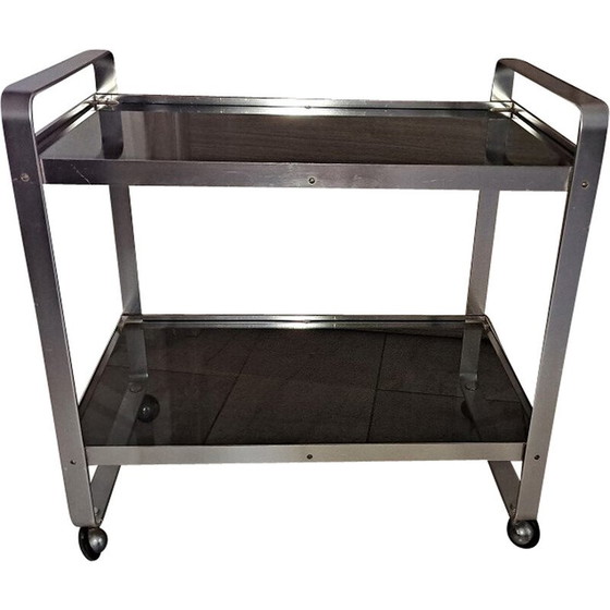 Image 1 of Mid century Italian steel and smoked glass serving trolley, 1970s