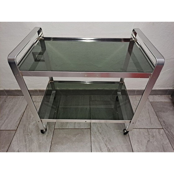 Image 1 of Mid century Italian steel and smoked glass serving trolley, 1970s