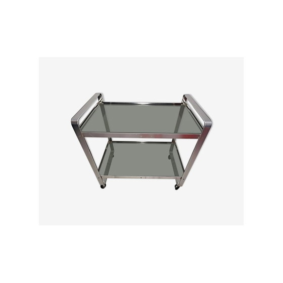 Image 1 of Mid century Italian steel and smoked glass serving trolley, 1970s