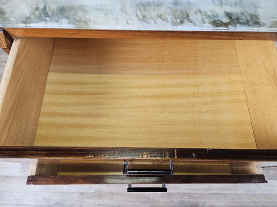 Image 1 of Mid Century Teak Chest Of Drawers With Large Mirror And Worked Glass