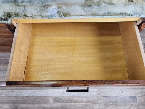 Image 1 of Mid Century Teak Chest Of Drawers With Large Mirror And Worked Glass