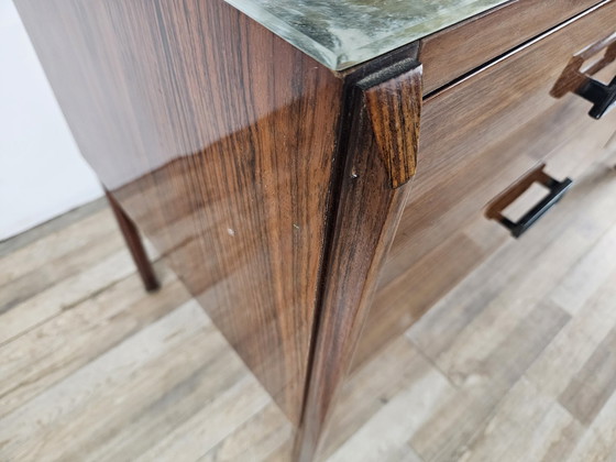 Image 1 of Mid Century Teak Chest Of Drawers With Large Mirror And Worked Glass