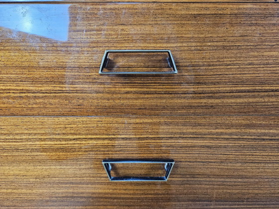 Image 1 of Mid Century Teak Chest Of Drawers With Large Mirror And Worked Glass