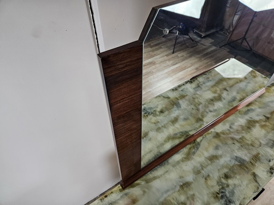 Image 1 of Mid Century Teak Chest Of Drawers With Large Mirror And Worked Glass