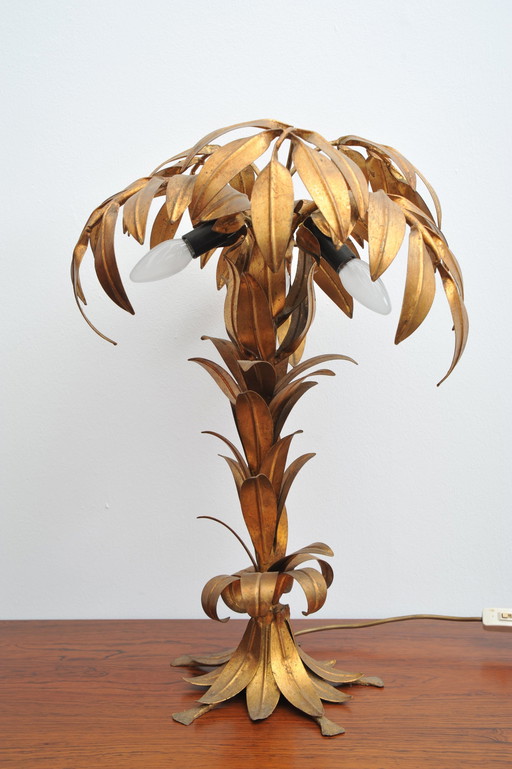 Gilded table lamp made of palm wood By Hans Kögl 1970