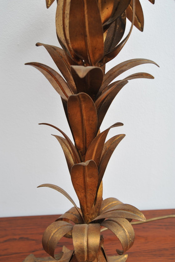 Image 1 of Gilded table lamp made of palm wood By Hans Kögl 1970