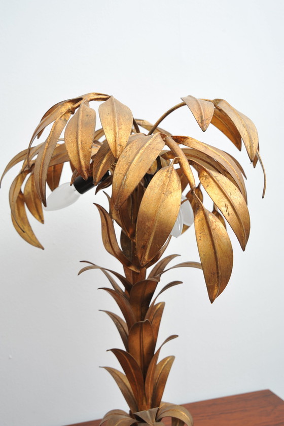 Image 1 of Gilded table lamp made of palm wood By Hans Kögl 1970