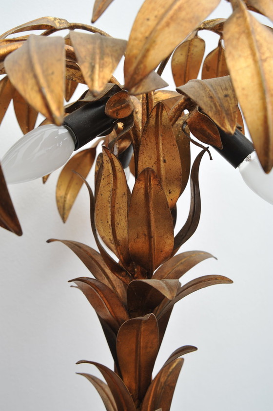 Image 1 of Gilded table lamp made of palm wood By Hans Kögl 1970