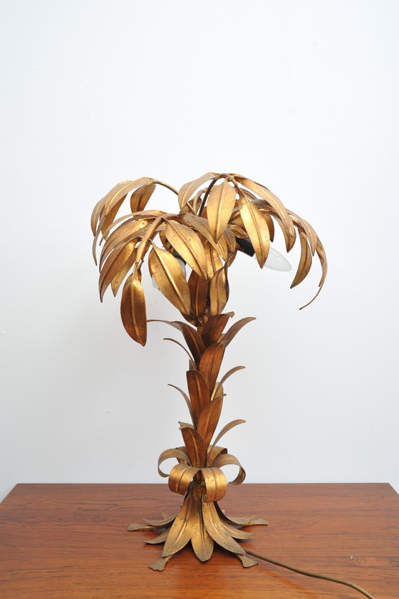 Image 1 of Gilded table lamp made of palm wood By Hans Kögl 1970