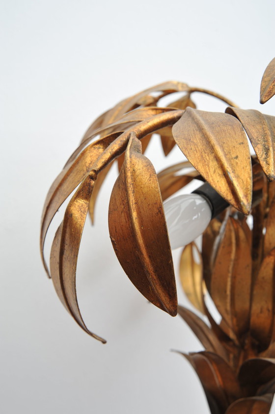 Image 1 of Gilded table lamp made of palm wood By Hans Kögl 1970