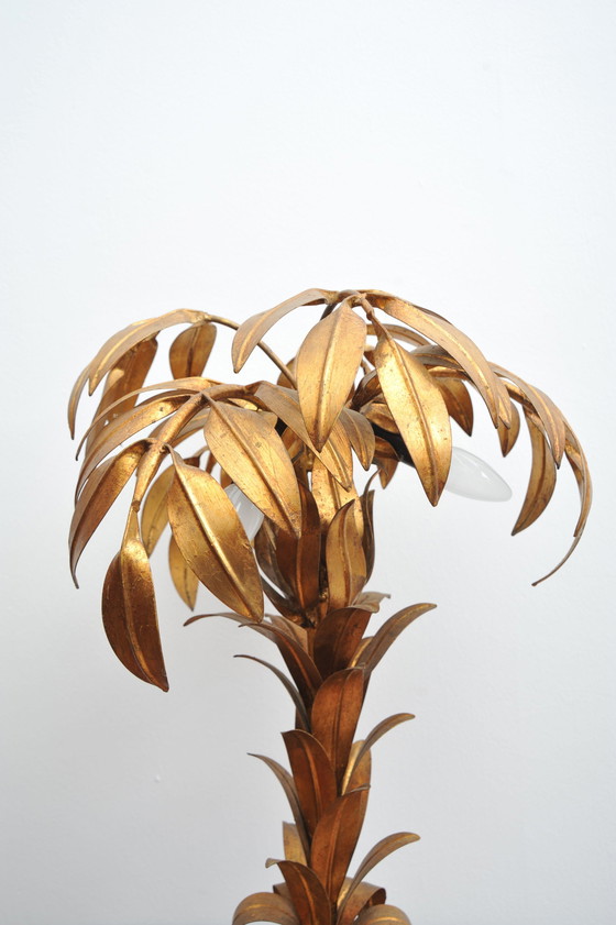 Image 1 of Gilded table lamp made of palm wood By Hans Kögl 1970