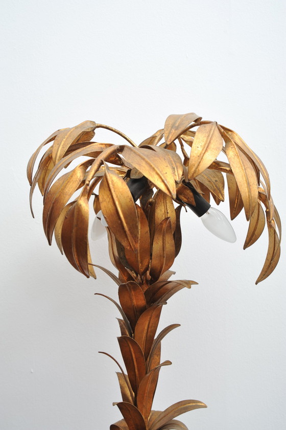 Image 1 of Gilded table lamp made of palm wood By Hans Kögl 1970