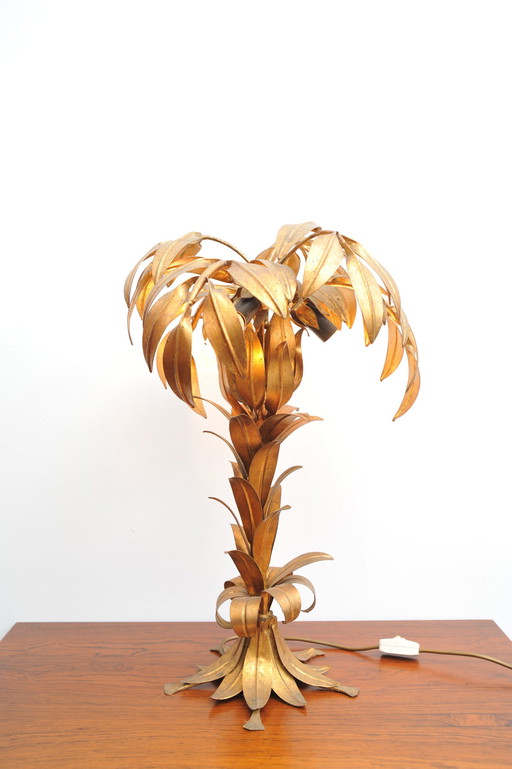 Gilded table lamp made of palm wood By Hans Kögl 1970