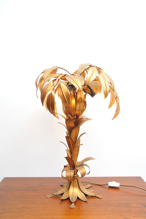 Image 1 of Gilded table lamp made of palm wood By Hans Kögl 1970