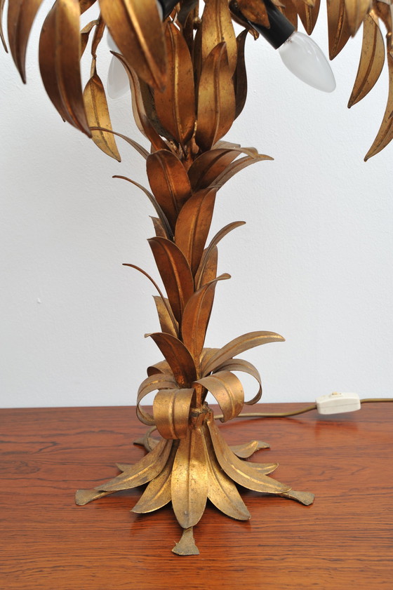 Image 1 of Gilded table lamp made of palm wood By Hans Kögl 1970