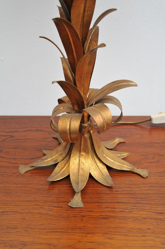 Image 1 of Gilded table lamp made of palm wood By Hans Kögl 1970