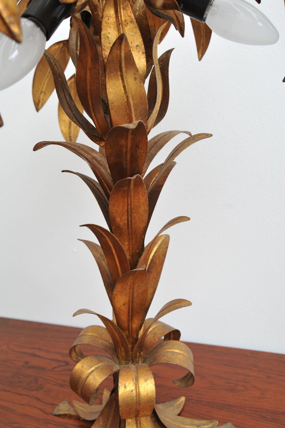 Image 1 of Gilded table lamp made of palm wood By Hans Kögl 1970