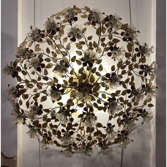 Image 1 of Lampadario rotondo vintage in vetro di Murano e ottone