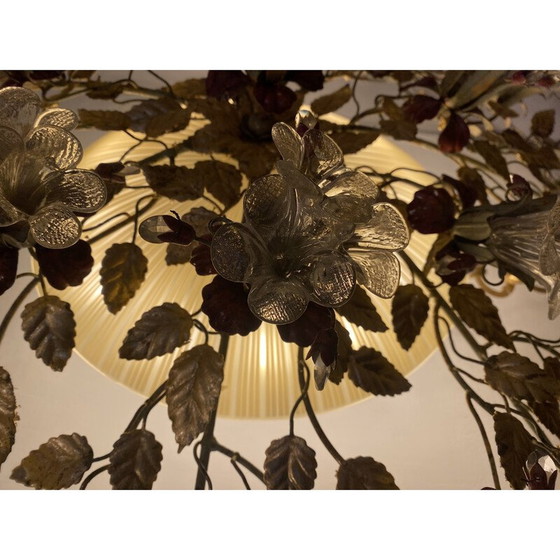 Image 1 of Lampadario rotondo vintage in vetro di Murano e ottone