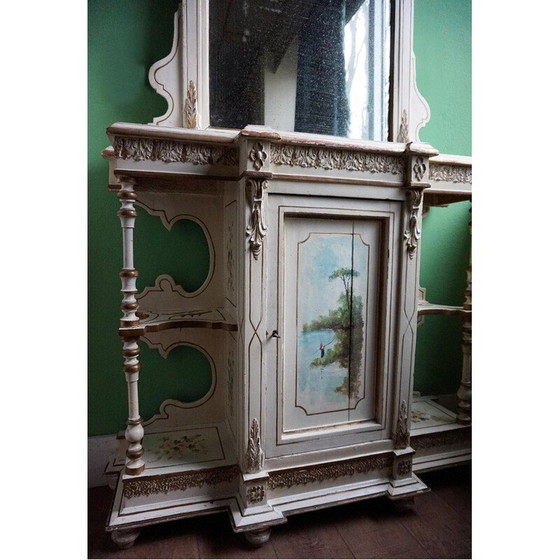 Image 1 of Italian vintage hand-painted console table with mirror in floral painting, 1920s