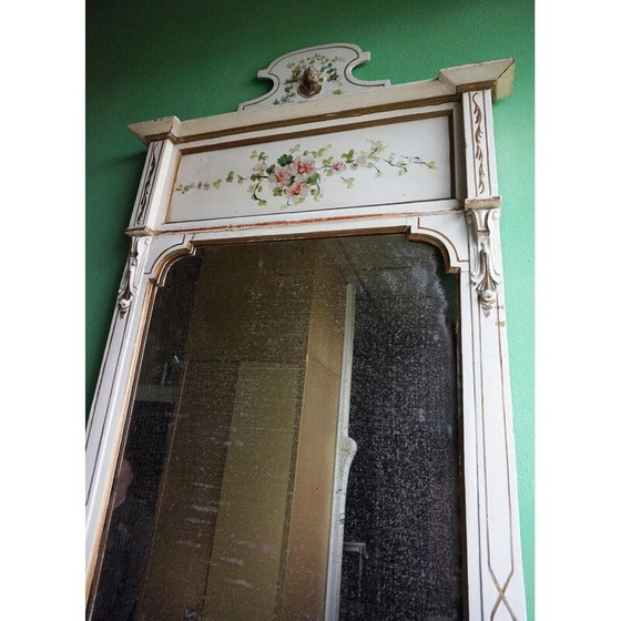 Image 1 of Italian vintage hand-painted console table with mirror in floral painting, 1920s