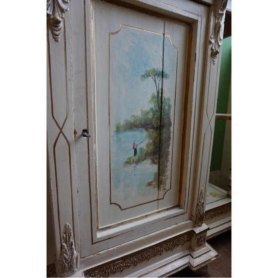 Image 1 of Italian vintage hand-painted console table with mirror in floral painting, 1920s