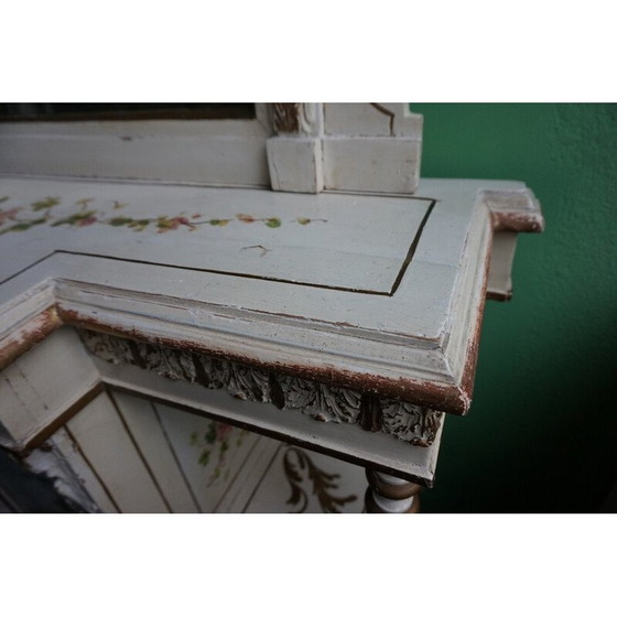 Image 1 of Italian vintage hand-painted console table with mirror in floral painting, 1920s