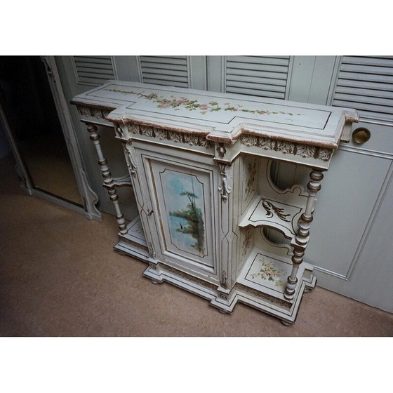 Image 1 of Italian vintage hand-painted console table with mirror in floral painting, 1920s