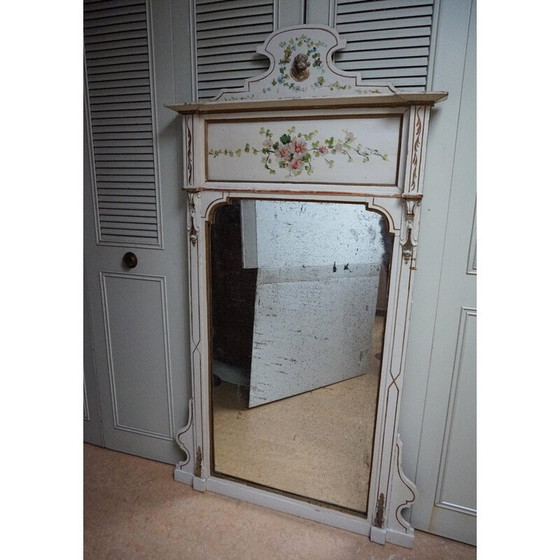 Image 1 of Italian vintage hand-painted console table with mirror in floral painting, 1920s