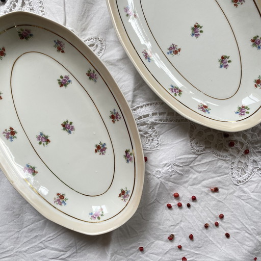 Lot De 2 Raviers Petit Plat M Et S Berry Petites Fleurs Et Dorure Porcelaine Ancienne Limoges