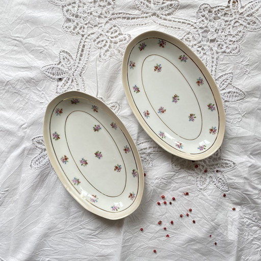 Lot De 2 Raviers Petit Plat M Et S Berry Petites Fleurs Et Dorure Porcelaine Ancienne Limoges