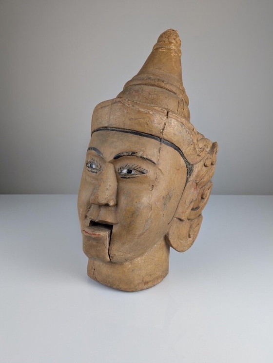 Image 1 of Wooden Puppet Head With Mouth-Opening Mechanism Burma