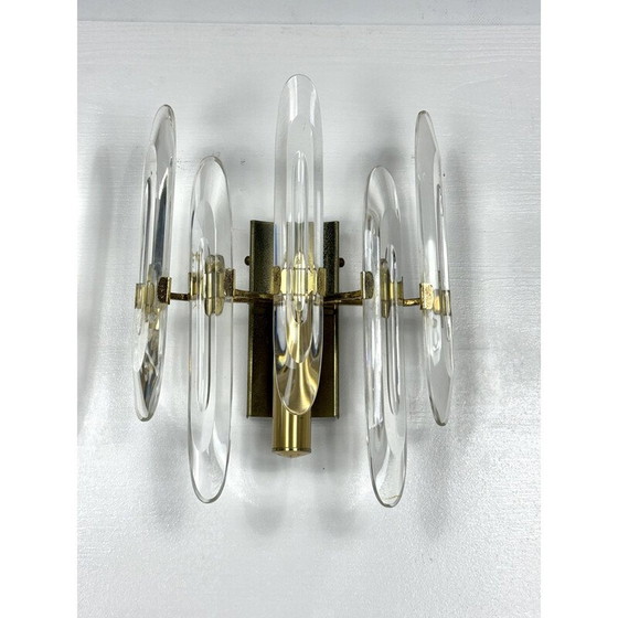 Image 1 of Pair of vintage wall lamps in glass and gilded brass by Sciolari, Italy 1970s