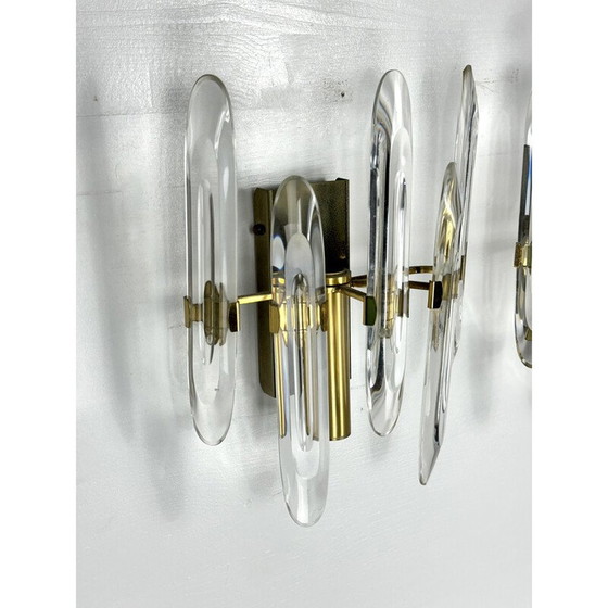Image 1 of Pair of vintage wall lamps in glass and gilded brass by Sciolari, Italy 1970s